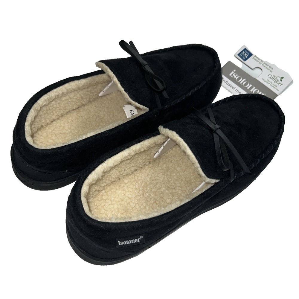 Isotoner Slippers Men's Size XXL 13-14 Memory Foam Microsuede Moccasin Black F13